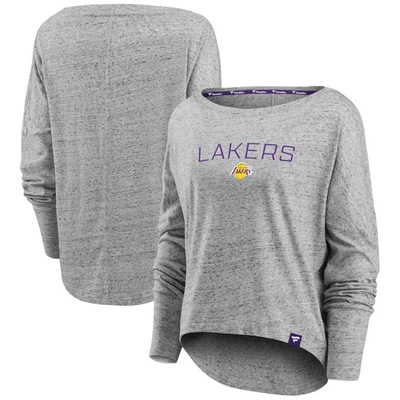 Fanatics Branded Heathered Gray Los Angeles Lakers Nostalgia Off-the-shoulder Long Sleeve T-shirt