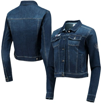 Lusso Style Blue Nba 75th Anniversary Georgie Swarovski Crystals Denim Button-up Jacket