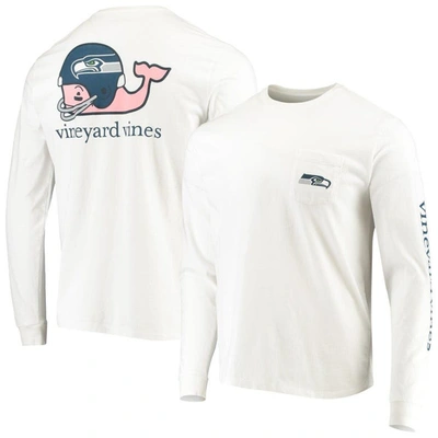 Vineyard Vines White Seattle Seahawks Whale Helmet Long Sleeve T-shirt