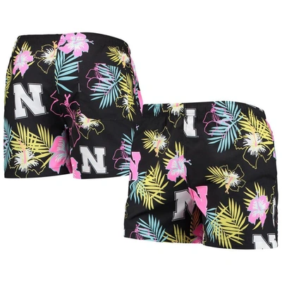 Foco Black Nebraska Huskers Neon Floral Swim Trunks