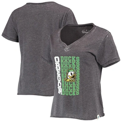 League Collegiate Wear Heathered Black Oregon Ducks Burnout Loose Fit V-neck T-shirt