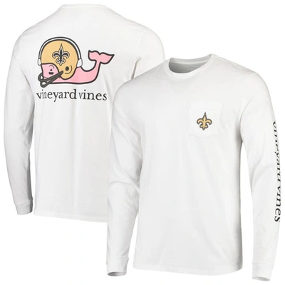 Vineyard Vines White New Orleans Saints Whale Helmet Long Sleeve T-shirt