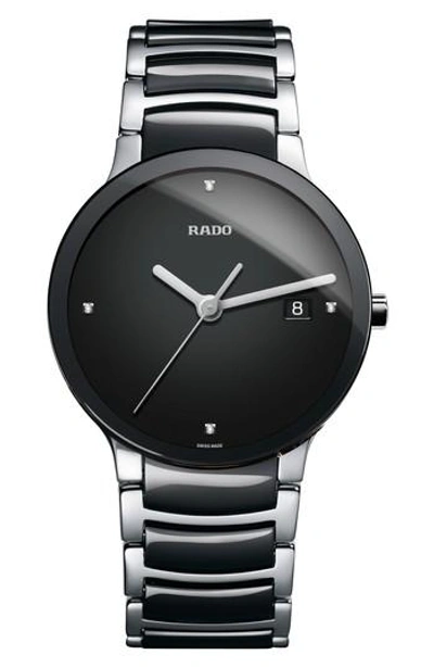 Rado Centrix Diamond Bracelet Watch, 38mm In Black/silver