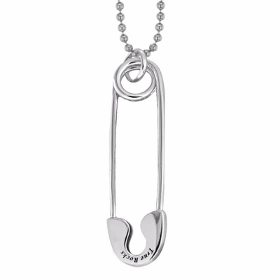 True Rocks Large Safety Pin Necklace In Sterling Silver & Rhodium Plated