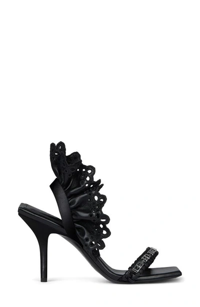 Givenchy Logo-chain Frill-trim Leather Heeled Sandals In Black