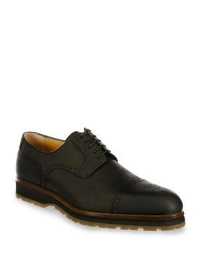 A. Testoni' Leather Brogue Derby Shoes In Nero