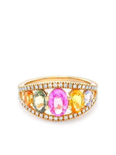 Pragnell 18kt Rose Gold Rainbow Sapphire Ring In Pink