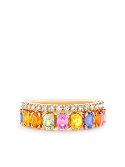 Pragnell 18kt Rose Gold Rainbow Sapphire And Diamond Ring In Pink