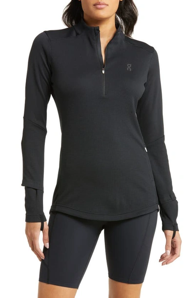 On Climate Knit Quarter-zip Running Top In Black
