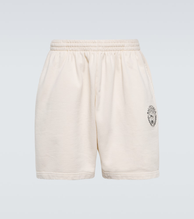 Balenciaga Logo Embroidery Cotton Sweat Shorts In Cream