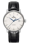 Rado Coupole Classic Automatic Embossed Leather Strap Watch, 41mm In Black/ White/ Silver