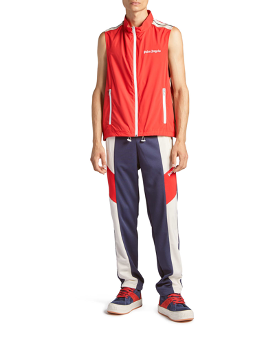 Palm Angels Front Zipped Classic Logo Nylon Waistcoat In Red
