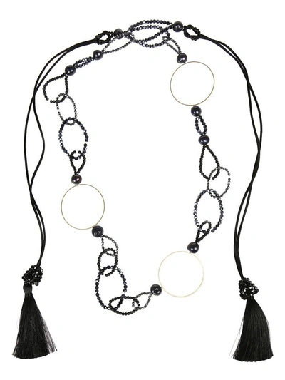 Night Market Bead And Ring Long Necklace In Blue Black