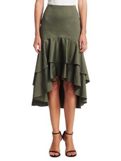 Scripted Tiered Ruffle Midi Skirt In Rio Green