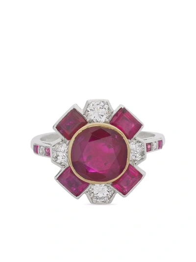 Pre-owned Cartier  Platinum Art Deco Burmese Ruby And Diamond Ring In Silver