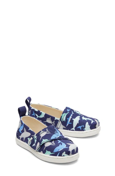 Toms Glow In The Dark Shark Print Slip-on In Blue Depths