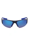 Nike Skylon Ace 22 70mm Rectangular Sunglasses In Matte Dark Grey Blue Mirror