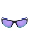 Nike Skylon Ace 22 70mm Rectangular Sunglasses In Matte Obsidian Violet Mirror