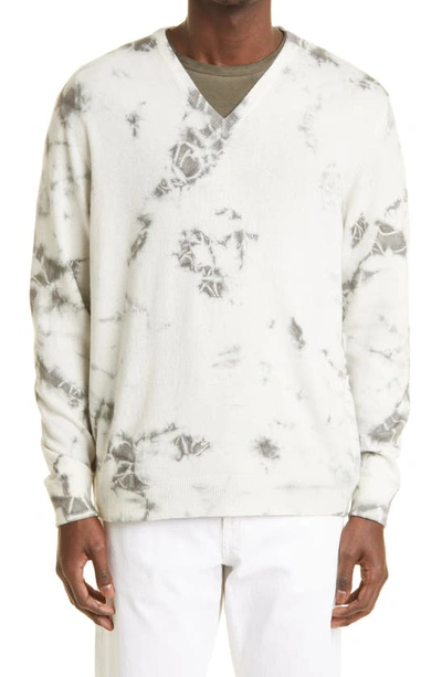 Massimo Alba Kaleidoscope Painted V-neck Cashmere Sweater In Military