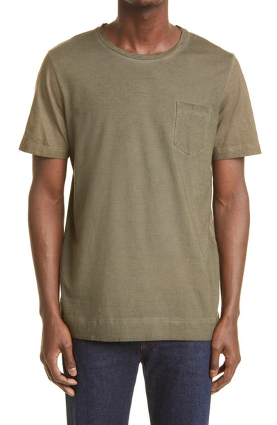 Massimo Alba Watercolor Cotton Pocket Tee In Military