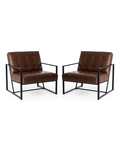 Glitzhome Modern Leatherette Accent Armchair With Frame, Set Of 2, 29.25" In Brown