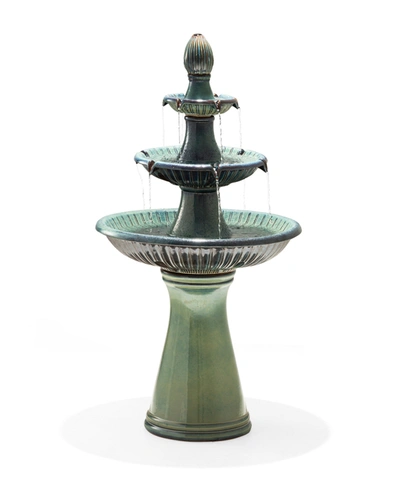 Glitzhome Oversized 3 Tier Ceramic Outdoor With Pump And Led Light Fountain, 45.25" Height In Turquoise
