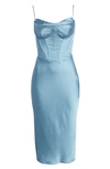 House Of Cb Myrna Satin Corset Midi Dress In Blue 2