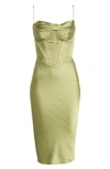 House Of Cb Myrna Satin Corset Midi Dress In Green 2