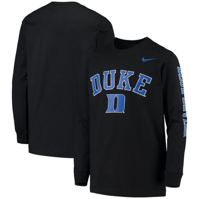 Nike Kids' Big Boys  Black Duke Blue Devils Arch & Logo 2-hit Long Sleeve T-shirt