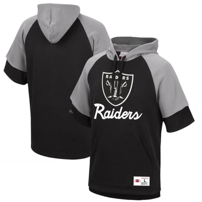 Mitchell & Ness Men's  Black Las Vegas Raiders Home Advantage Raglan Short Sleeve Pullover Hoodie