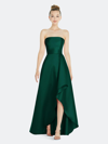 Alfred Sung Strapless Satin Gown In Hunter Green