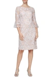 Alex Evenings Embroidered Sequin Sheath Dress In Shell Pink