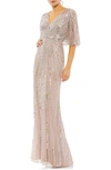 Mac Duggal Wide Sleeve Sequin Gown In Vintage Rose