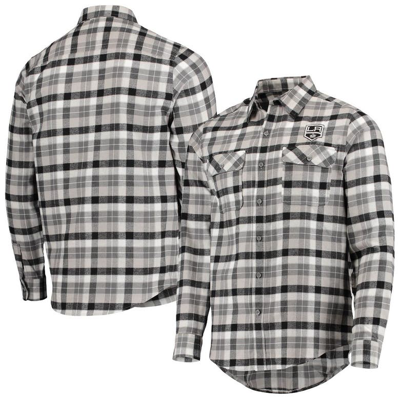 Antigua Black/gray Los Angeles Kings Ease Plaid Button-up Long Sleeve Shirt