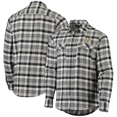 Antigua Black/gray Pittsburgh Penguins Ease Plaid Button-up Long Sleeve Shirt