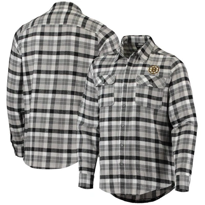 Antigua Black/gray Boston Bruins Ease Plaid Button-up Long Sleeve Shirt