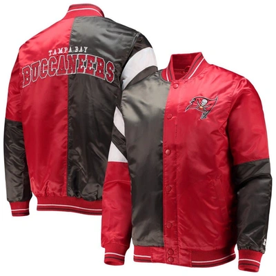 Starter Men's  Red, Black Tampa Bay Buccaneers Leader Varsity Satin Full-snap Jacket In Red,black