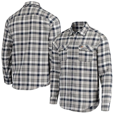 Antigua Navy/gray Denver Broncos Ease Flannel Long Sleeve Button-up Shirt
