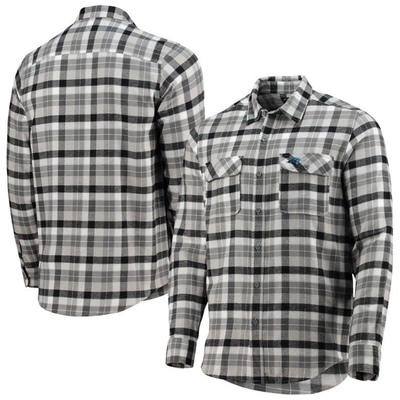 Antigua Men's  Black, Gray Carolina Panthers Ease Flannel Long Sleeve Button-up Shirt In Black,gray