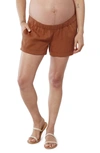 Ingrid And Isabel Elastic Waist Maternity Shorts In Ginger Bread