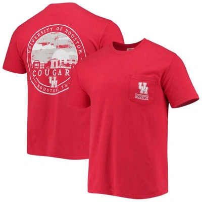 Image One Red Houston Cougars Circle Campus Scene T-shirt