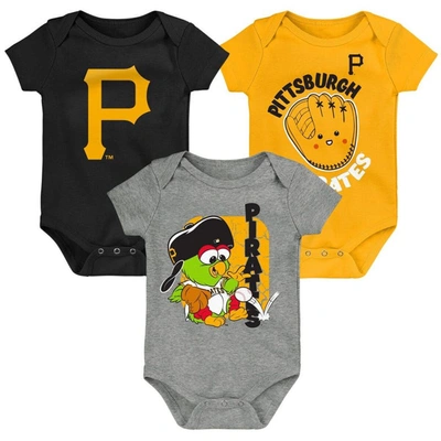 Outerstuff Babies' Unisex Newborn Infant Black And Gold And Gray Pittsburgh Pirates Change Up 3-pack Bodysuit Set In Black,gold,gray