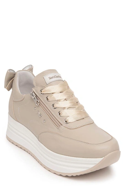 Nerogiardini Bow Platform Sneaker In Ivory