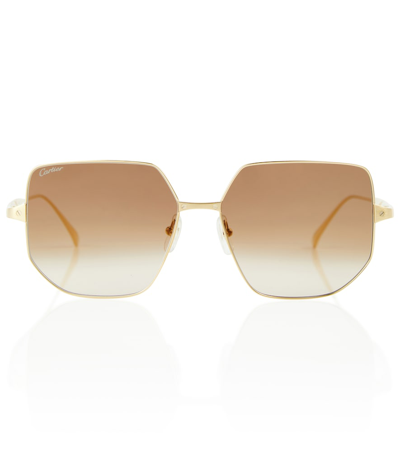 Cartier Santos De  Square Sunglasses In Gold-gold-brown