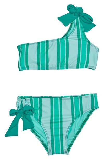 Beach Lingo Kids' Stripe Bow Two-piece Swimsuit In Surf Teal