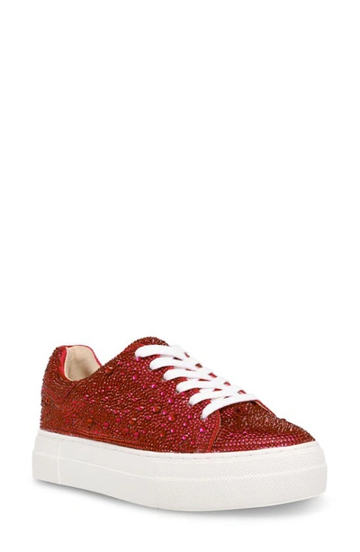 Betsey Johnson Sidny Crystal Pavé Platform Sneaker In Red