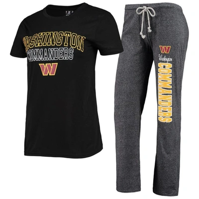 Concepts Sport Women's  Black, Heathered Charcoal Washington Commanders Quest T-shirt And Pants Sleep In Black,heathered Charcoal