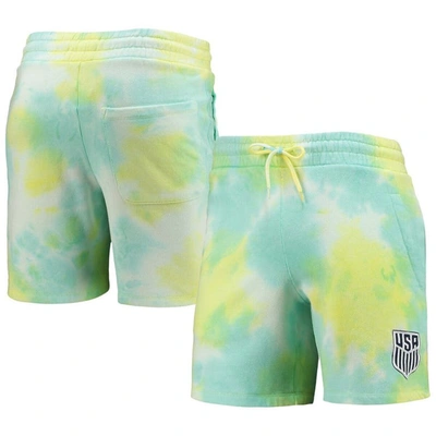 5th And Ocean By New Era 5th & Ocean By New Era Light Blue/white Usmnt Ice-dye Fleece Shorts