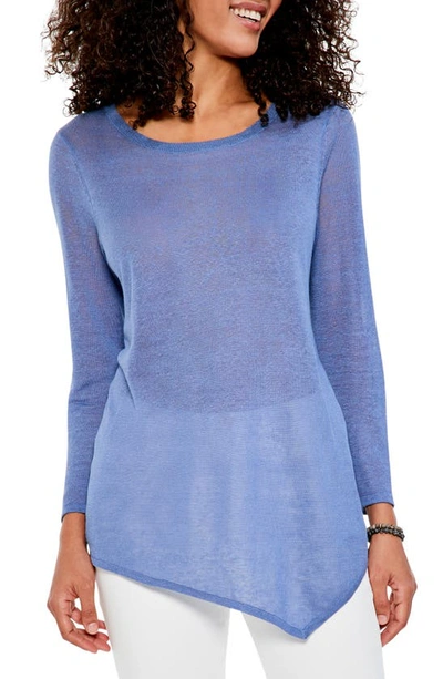 Nic + Zoe Featherweight Asymmetric Hem Linen Blend Sweater In Cornflower