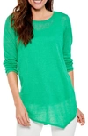 Nic + Zoe Featherweight Asymmetric Hem Linen Blend Sweater In Nocolor